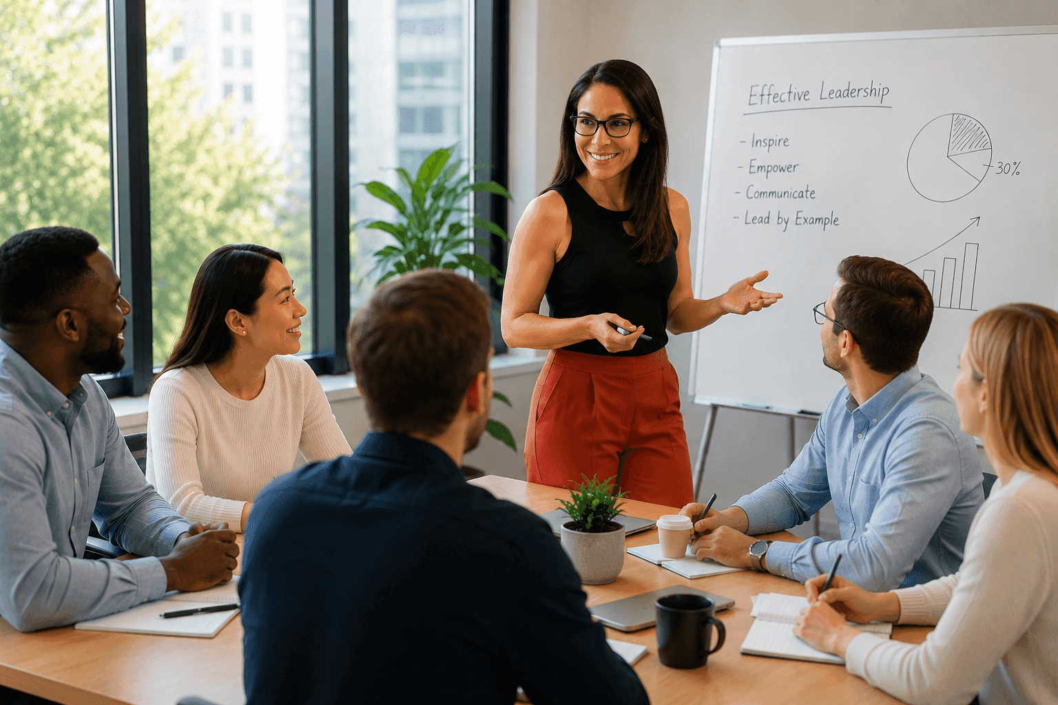 A team collaborating during a management training workshop